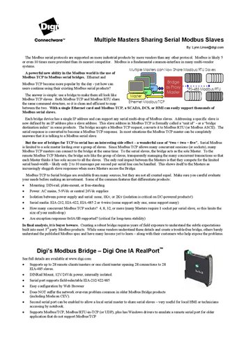 Multiple Masters Sharing Serial Modbus Slaves