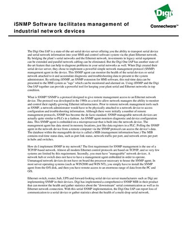 iSNMP Software facilitates management of industrial network devices       